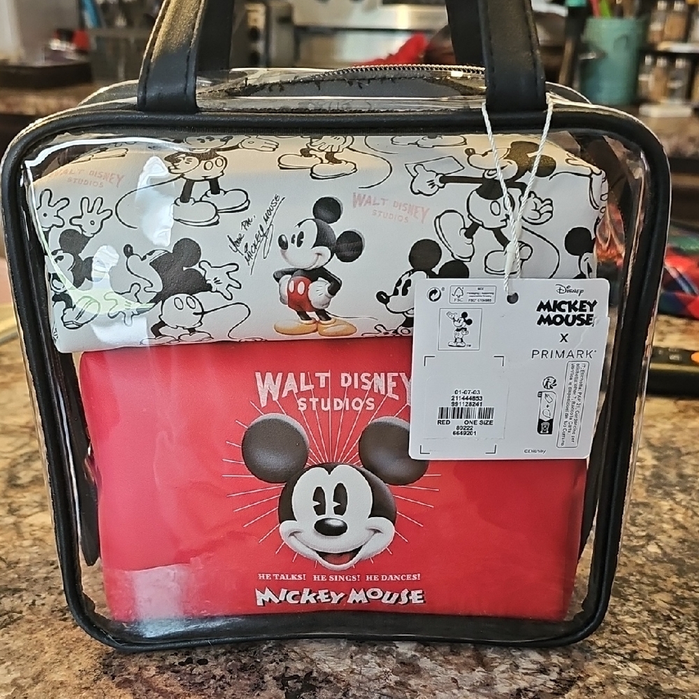 Primark Mickey Mouse Red White Black Cosmetic Bag Set